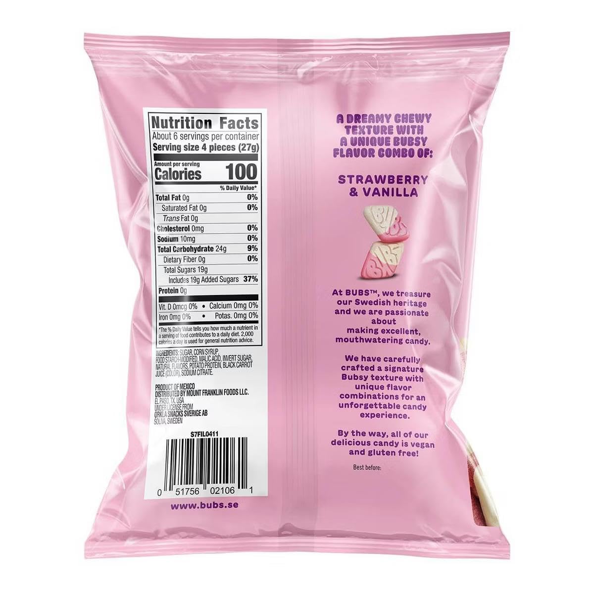 BUBS Swedish Foam Candy Strawberry Vanilla Diamond