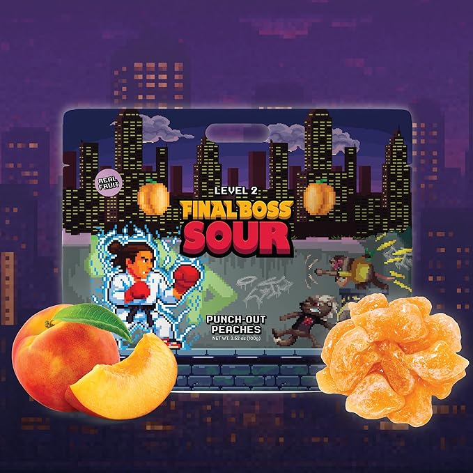 Level 2 Punch-Out Peaches Dried Fruit Sour Snack by Final Boss