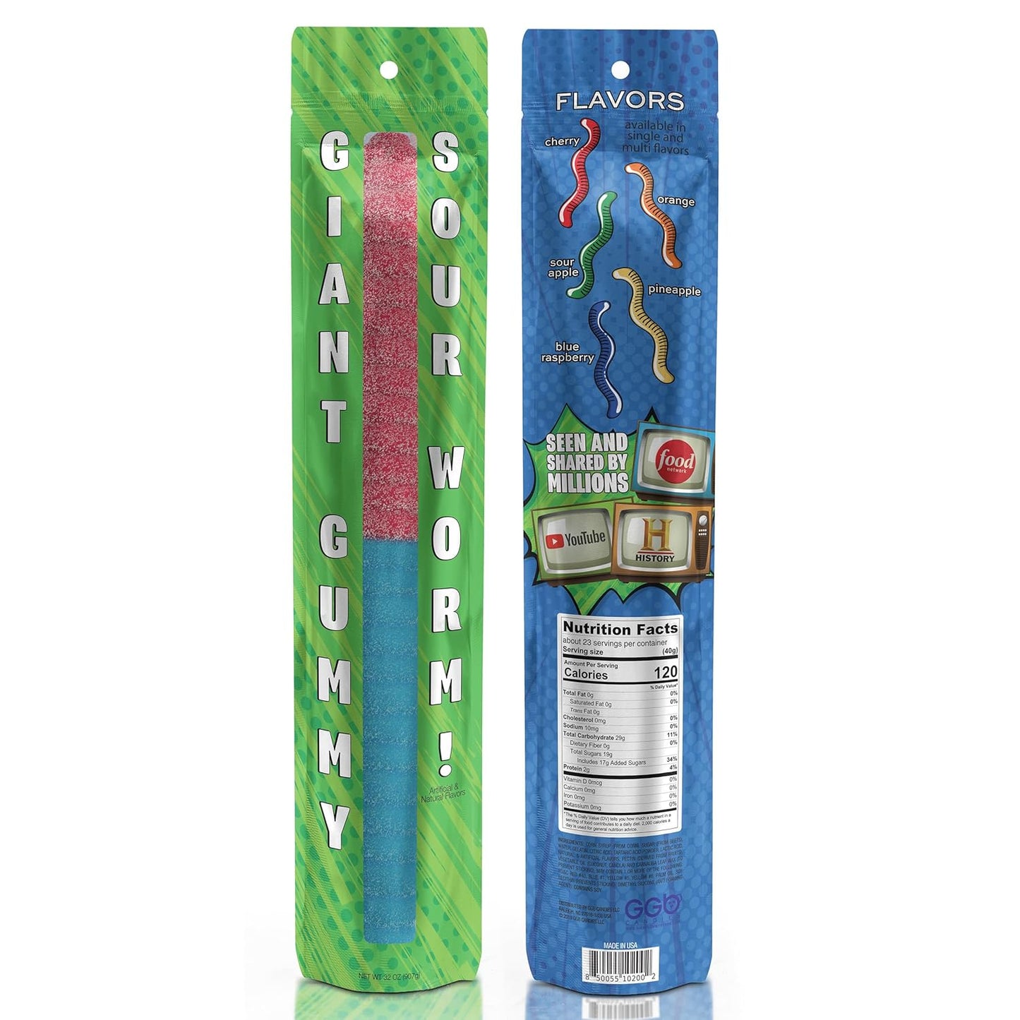 Giant Sour Gummy Worm 2lb Cherry/Blue Raspberry