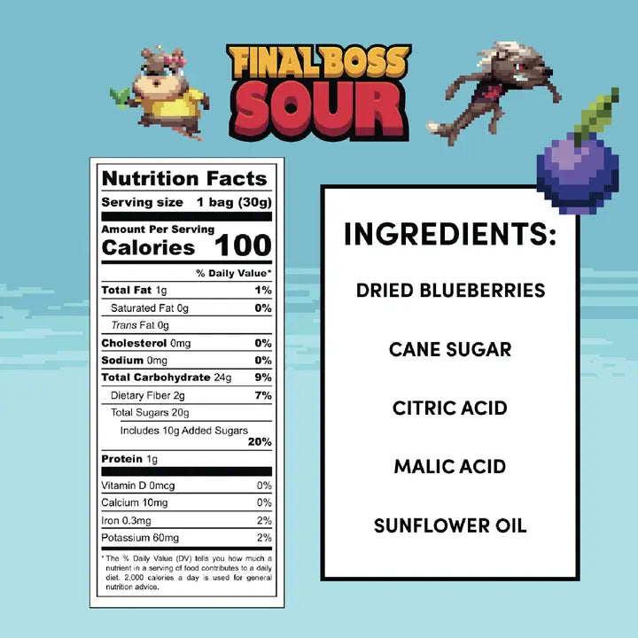 Level 1 Blueberries Dried Fruit Sour Snack by Final Boss